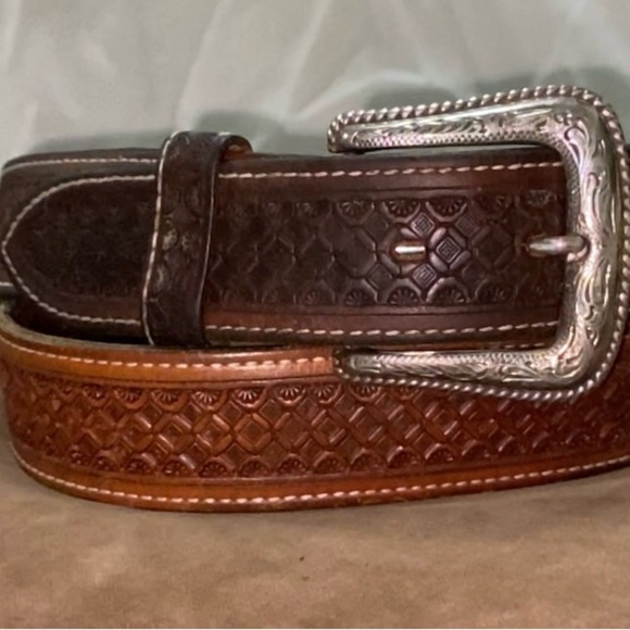 Nocona Hand Tooled Leather Belt SIZE 38 - Picture 1 of 6